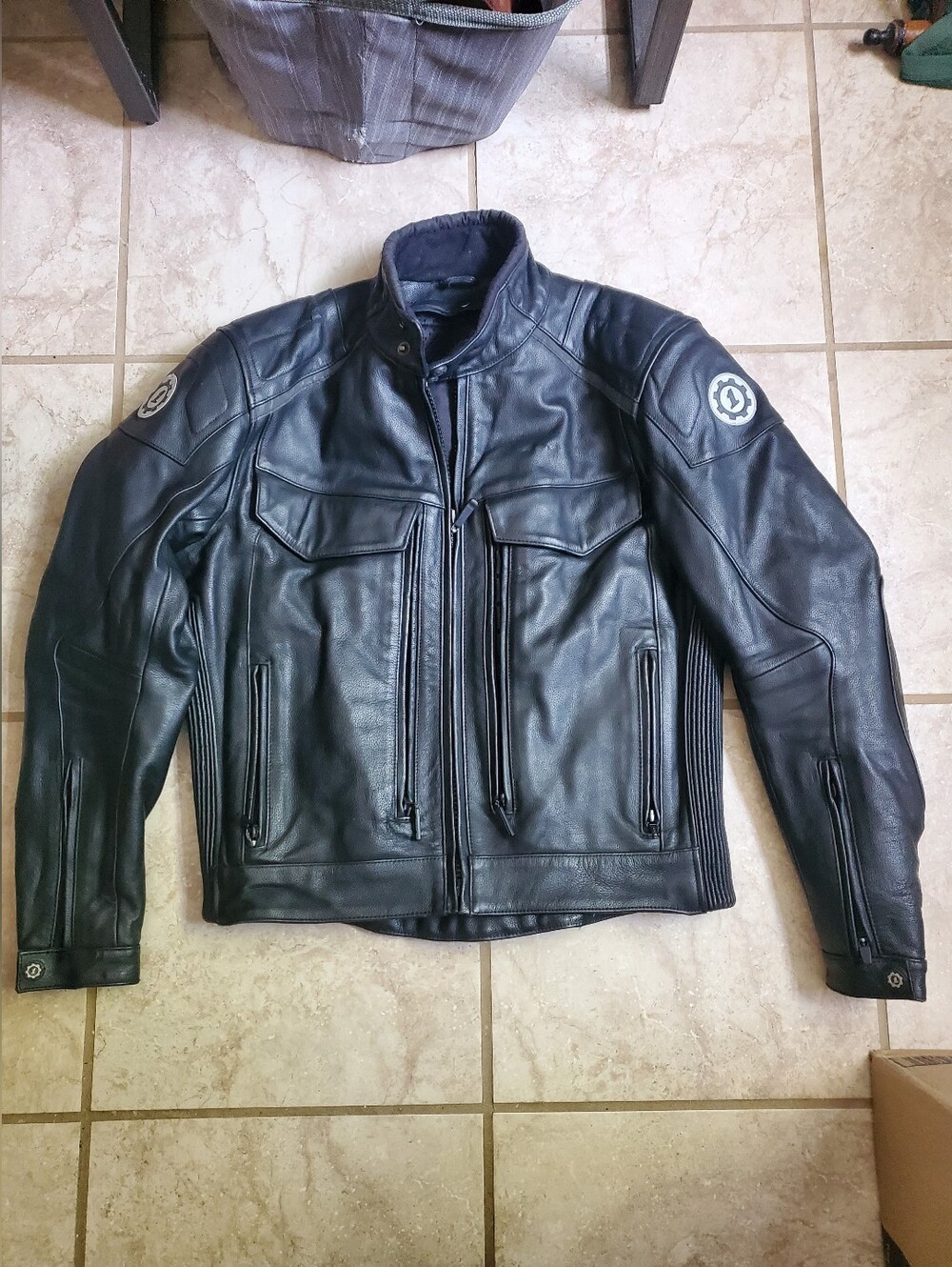 First Gear Black Leather Motorcycle Jacket - Womens Small